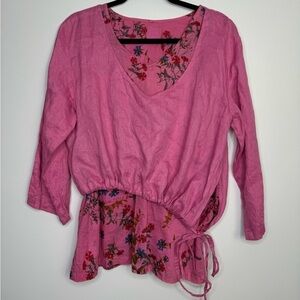 Animale pink mix media drawstring asymmetrical linen top size medium